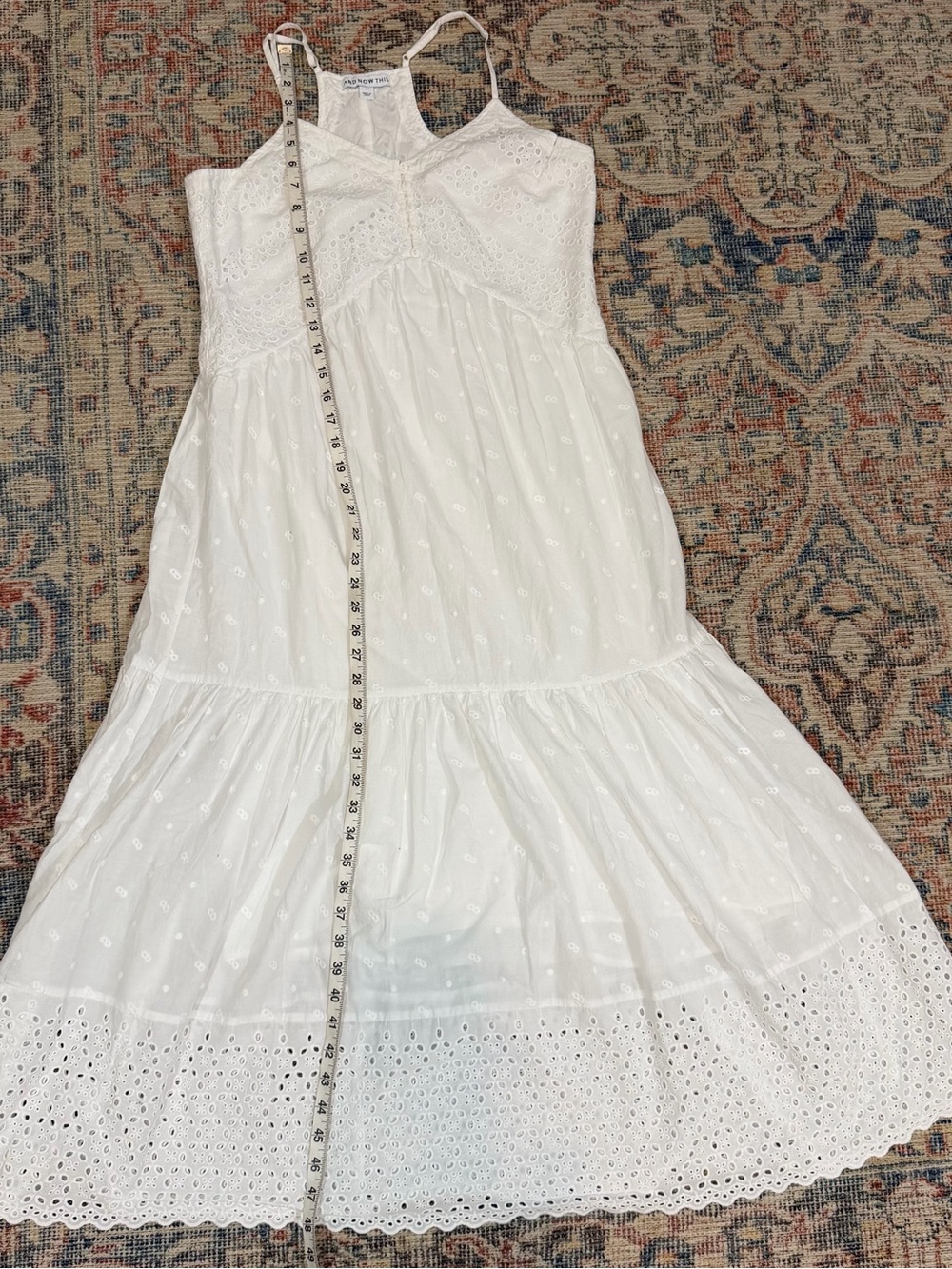 White Eyelet Lace Boho Maxi Dress Women’s Large | Cottagecore Coastal Prairie - Picture 8 of 13